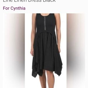 For Cynthia Black Asymmetrical Dress Sleeveless, Zipper Accent Linen Blend